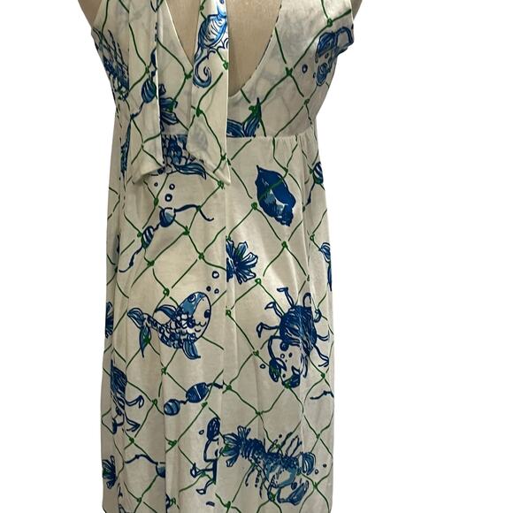 Lilly Pulitzer White and Blue Sea Print Cotton Summer Dress sz Med 0 - Picture 4 of 10